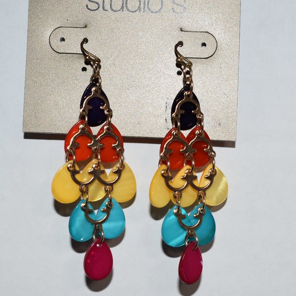 Sears Studio S Chandelier Dangle Style Colorful Teardrop Earrings - Picture 7 of 12